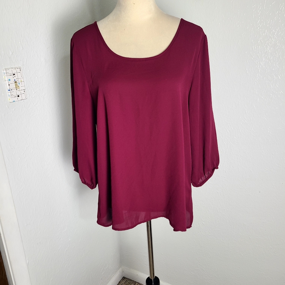 Charming Charlie Deep Burgundy Blouse with a Leopard Bow in the Back, Size Large
